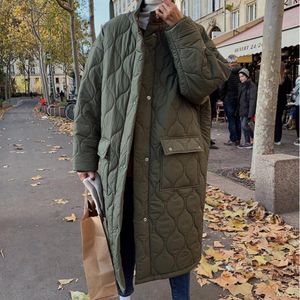 Parka coreano nuova giacca calda verde militare colletto alla coreana cappotto largo dritto moda capispalla imbottito imbottito medio e lungo da donna invernale
