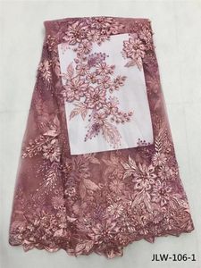 Tygpärlad afrikanska spetstyger Pretty French Tulle Lace Fabric 5yards Blomma Mönster Partihandel för bröllopsfest JLW106