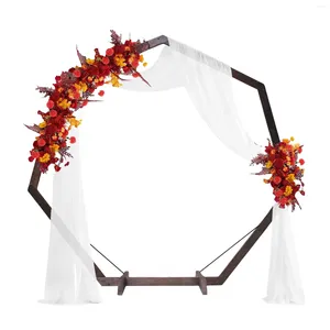 Party Decoration 210cm Heptagonal Wooden Wedding Arch Garden Birthday Rustic Ceremony Backdrop Farmhouse Theme Flower Balloon Arbor Frame