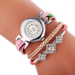 Avanadores de pulso 100pcs/lote Big Crystal weave couro relógio de quartzo envoltório em torno de Lady Suried Wrist Watches for Women