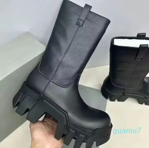 Echtes Leder dicke Sohle erhöhte Motorradstiefel Damen Ritterstiefel Botines Zapatos