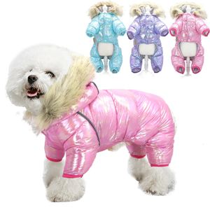 Abbigliamento per cani Abbigliamento invernale Giacca per cuccioli super calda Cappotto impermeabile di lusso con cappuccio in pelliccia Abbigliamento per piccole medie grandi riflettenti 231128