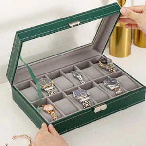 Titta på lådor 6/10/12 rutnät Box Pu Leather Watches Display Case Smyckeshållare Lagringsarrangör med låsgåva för män kvinnor