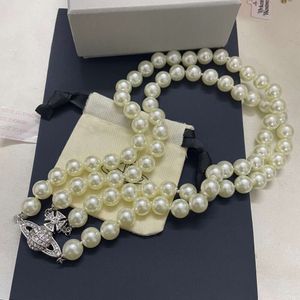 Diseñador Vivienen Westwoods New Viviane Versión Alta Emperatriz Viuda Saturno Hebilla Magnética Collar Completo de Perlas de Diamantes para Mujeres con Lujo Ligero y Hola