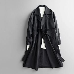 Männer Jacken 2023 Frühling Herbst Designer Lace Up Zweireiher Mantel Lange Windjacke Japanischen Harajuku Vintage 231127