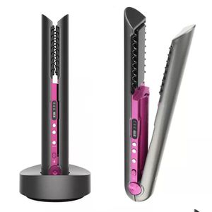 Alisadores de cabelo Alisador sem fio com base de carregamento Flat Iron Mini 2 em 1 rolo USB 4800mAh portátil modelador sem fio seco e dhgsl
