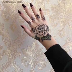 Tattoos Colored Drawing Stickers Waterproof Temporary Tattoo Sticker Flower Rose Fake Tatto Flash Tatoo Hand Arm palm finger Back Tato body art for Women MenL231128
