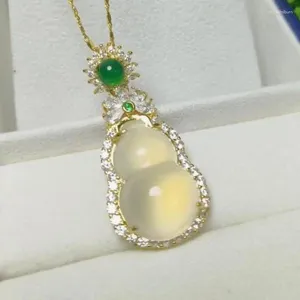 Pendant Necklaces High Grade A White Jade Gourd Necklace Women Fine Jewelry Natural Myanmar Jadeite Luxury Zircon Amulet