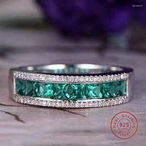 Pierścionki klastra proste srebrny kolor zaręczynowy dla kobiet klasyczny zielony CZ Austriacki Kryształowa miłośnik biżuterii mody