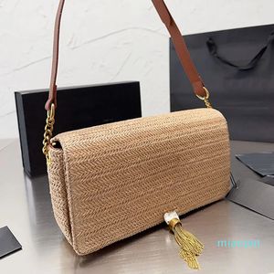 Designer-Straw Flap Crossbody Bag Women Hand Clutch Pouch Wallets Fashion Letters Tassels Multiple Colors Weave Messenger Shoulder Bags