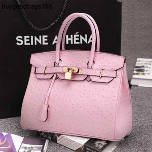 Designer Bags Birkis Handbags Ostrich Bag Womens Genuine Leather Pattern Handbag One Shoulder Fashion Pink Ins