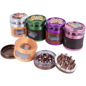 Senaste rökande färgglada fjärilsaluminium 63mm Portable Drawer Herb Tobacco Grind Spice Miller Grinder Crusher slipad hackad hand muller cigaretthållare