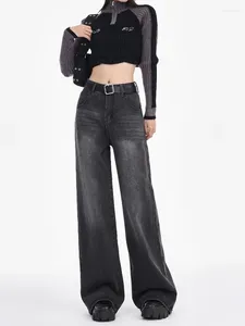 Damen Jeans 2024 Mode Frühling Frauen Retro Grau Hohe Taille Lose Breite Bein Gerade Denim Hosen Streetwear Y2K Baggy Hosen