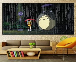 キャンバス絵画宮崎トトロ雨の日プリント日本の漫画アニメーションアートポスターリビングルームのモダンウォール写真5346501