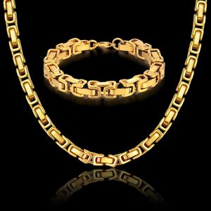 Halsbandörhängen Set Hip Hop Byzantine Box Chain Gold Color Solid rostfritt stål för män/kvinnor 2023 RU -armband