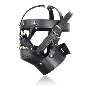 Anelli in pelle PU Testa Cappuccio Imbracatura Bocca con chiusura Cerniera Maschera Lucchetto Giocattoli sessuali BDSM Bondage Copricapo Schiavo Restraint Gioco per adulti 231128