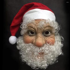 Party Supplies Christmas Santa Latex Mask Red Hat Beard Overhead Costume Set Props Masquerade Fancy Dress Up