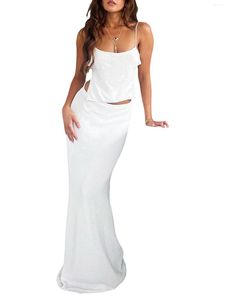 Conjunto de vestido de duas peças feminino sexy maxi saia Y2k Frente dividida Bainha sem alças Tubo de renda Top e cintura baixa Longo Clubwear Zj-white