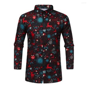 Herren-T-Shirts Herren Casual Christmas Theme Button Up Shirt Top Bluse Streetwear Flower Social Dress