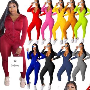 Yoga Outfit Women Casual Solid Color Two Piece Set Tracksuit Festival Clothing Fall Winter Topaddpant Sweat Suits Neon 2 Outfits Mat Dh0Um