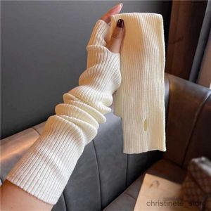 Children's Mittens We.Fine Women Knitted Long Arm Warmer Fingerless Gloves Winter Soft Fashion Solid Arm Sleeve Casual Girls Clothes Gloves