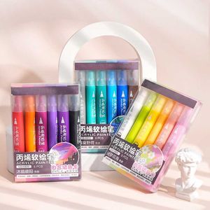 12PCSWATERCOLOR HAILE MALER Akryl Soft Brush Marker Pens för tyg Anime målning DIY Graffiti Markers Child Art Supplies P230427