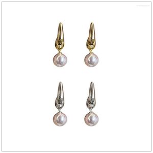 Studörhängen Kvinnor S925 Pure Silver Ear Studs Champagne Gold Drops Freshwater Pearl Hook Holiday Gift Fashion Jewelry