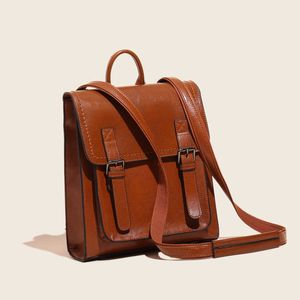 Women's Backpack Style Versatile Genuine Leather Women's Bag Fashion Oil Wax Cowhide Women's Backpack 230420