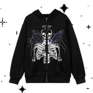 Sweatshirts Skeleton Hoodie Y2K Rhinestone Zip Up Cool Skull Diamond Zipper Gothic Overdimensionerad Autumn Female Harajuku Hooded Jacket Streetwear 10 4DN9