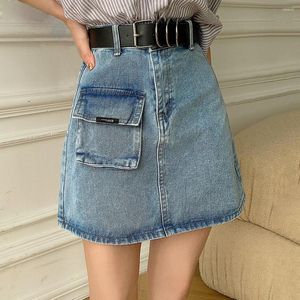 SKIRTS S-5XL Women Mini Salia de jeans de verão Design de bolso de bolso de bolso de cintura alta jeans Casual solto
