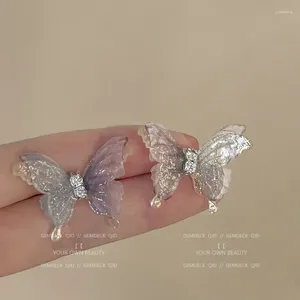 Saplama küpeleri moda mavi pembe renk parlayan rhinestone örgü Kelebek Kadınlar Kızlar Gümüş İğne Metal Hediyeler