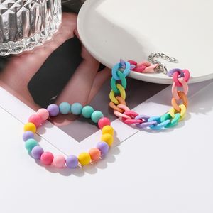 Cute Rainbow Bracelet Bohemian Multi-layer Candy Macaron Color Colorful Acrylic Beaded Chain Bracelets For Women Girls Jewelry Gifts