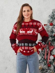 Kadın Sweaters Unisex Noel Süvarisi Kış Sıcak Çiftler Örgü Küleyler Uzun Kollu Yuvarlak Boyun Ren Geyiği Desen Klasik Jumper'lar