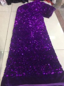 Tecido roxo ouro lantejoulas africano veludo tecido de renda 2022 renda nigeriana 5 metros tecido de renda de veludo francês para festa vestido de casamento costurar