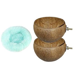 Toys HOT SALE Small Animals Coconut Shell Feeder Rabbit Feeding Bowls Bird Coconut Breeding Nest House Hut Cage Bed for Rabbit