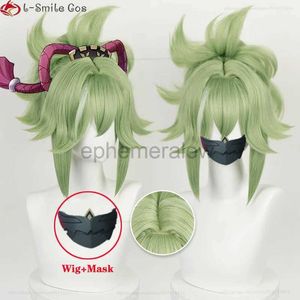 Fantasia de anime Kuki Shinobu Cosplay Peruca Jogo Genshin Impact Light Green 33cm Curto com franja Destaques Perucas de festa resistentes ao calor + touca de peruca zln231128