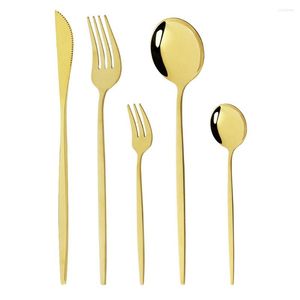 Servis uppsättningar 5st Gold Cutery Set 18/10 Rostfritt stål Köksformulär Spegel Polering Middag Fork Sked Kniv Tabeller