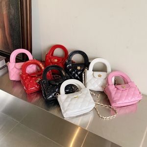 Fashion children diamond checkered handbags INS girls metal letter flower chain one shoulder bags kids PU leather crossbody bucket bag S0896