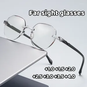 Solglasögon ultraklar färggradientläsningsglasögon polygonala lätta ramlösa långa synen högupplöst presbyopia