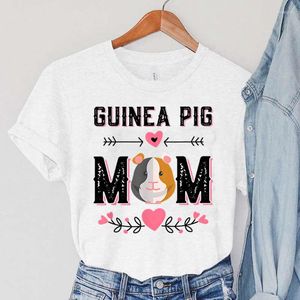 Kvinnors T-skjortor Guinea Pig Mom T-shirts Summerkläder PETS TOPS CARTOON BLOMER CASIAL Fashion Tees Vintage Kvinna