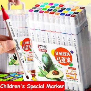 12pcswatercolor borste pennor 12/18/24/36/48 Färger Markörer Set Washable Double-Headed Marker Safe Art Supplies Highlighter Pen School Stationery for Children P230427