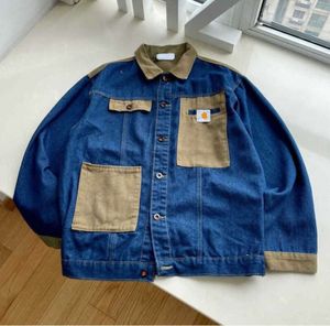 Mode vintage arbetskläder män denim jackor carhart designer jacka män kvinnor kofta broderi panel hip hop arbetet skjortor lös design 6632ess