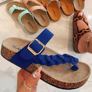 Gai Flats Fashion Plait Leopard Summer Women Tisters Wear-Resistenta Beach Ladies Sandaler Kvinnliga skor Storlek 43 230428 GAI