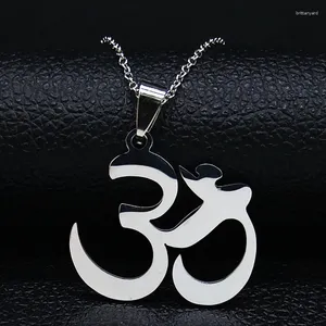 Pendant Necklaces Buddha Lotus Mala Yoga OM Symbol Stainless Steel Necklace Buddhist Hinduism Pendants Jewelry Gift Colgantes N1102S0