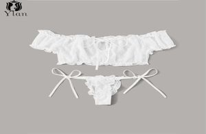 NY GIRL039S Söt sexig bh -set kort ärm från axel spets underkläder bikini kostym ruffles erotiska underkläder kvinnor039s i74811967057812