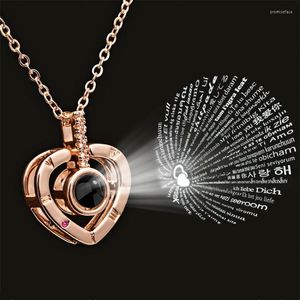 Chains 100 Languages I Love You Projection Pendant Necklace Stainess Steel Chain Rose Gold Choker Necklaces For Women BFF Jewelry Men