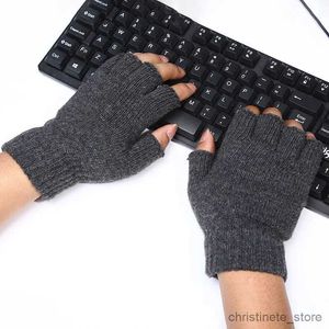 Luvas infantis de inverno com meio dedo para dirigir, luvas masculinas de malha de lã sem dedos com tela sensível ao toque, elástico para computador, digitação quente