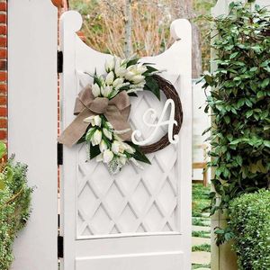 Decorative Flowers Heart Shaped Door Wreath Mother's Day White A-Z Letter Surname Natural Grape Vine Snowflake Wreaths For Front