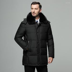 Herren Daunenjacke Herren Winterjacke Casual Business Mit Kapuze Dicker Warmer Parkas Einreihiger Pelzkragen Langer Mantel Herren Oberbekleidung Plus Größe 4XL