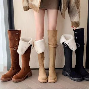 Stiefel 2024 Winter Frau Overknee High Fashion Slip auf Lange Dicke Sohle Ritter Booties Designer Frauen Baumwolle Schuhe 231127